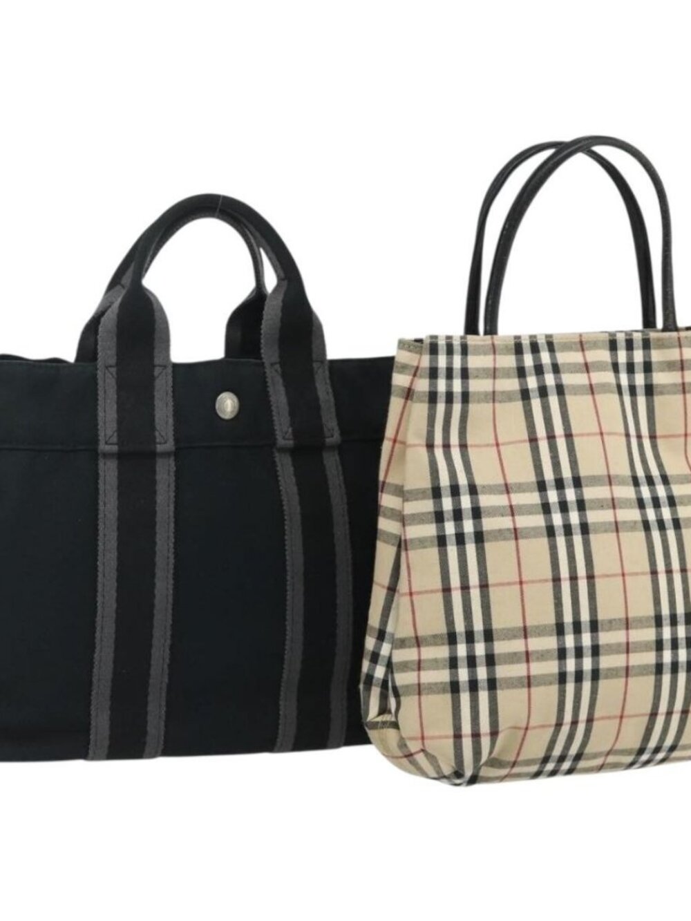 HERMES Burberry Nova Check Hand Bag Canvas 2 Set Beige Black Auth BA12351